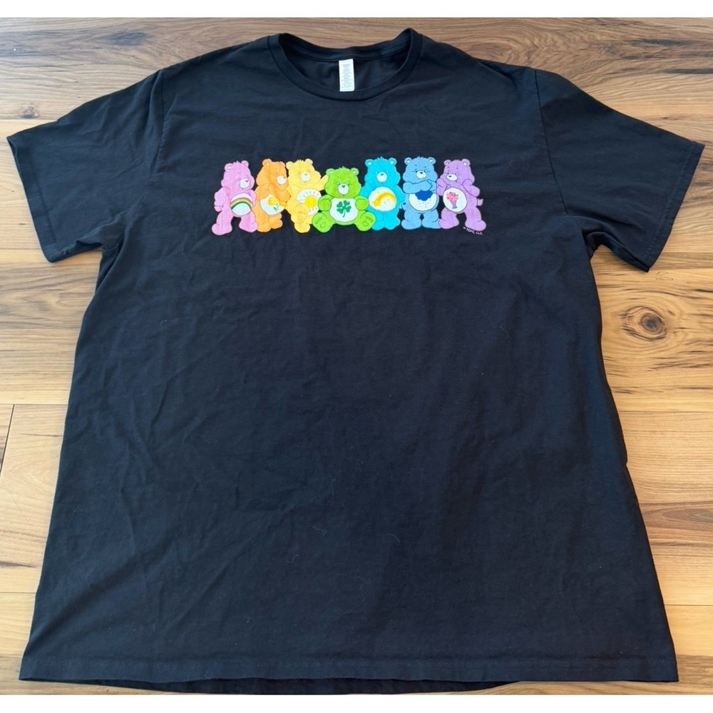 Care Bears T Shirt Adult 2XL Black Rainbow Bear Lineup Graphic Tee 100% Cotton